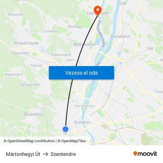 Mártonhegyi Út to Szentendre map