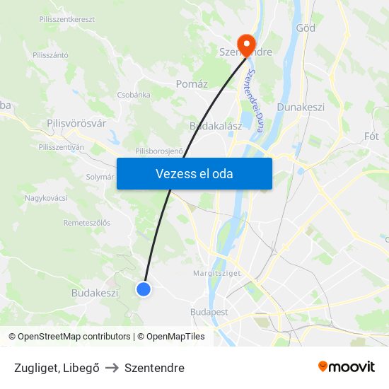 Zugliget, Libegő to Szentendre map