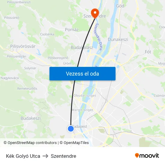 Kék Golyó Utca to Szentendre map
