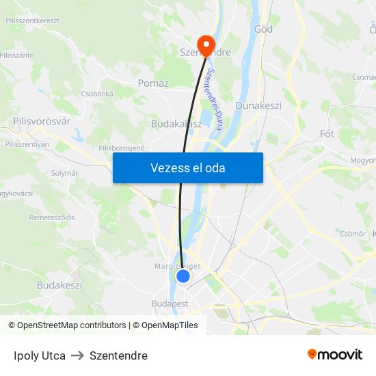 Ipoly Utca to Szentendre map