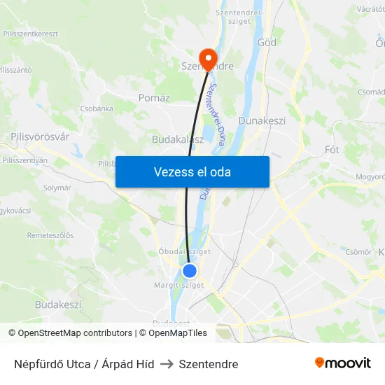 Népfürdő Utca / Árpád Híd to Szentendre map