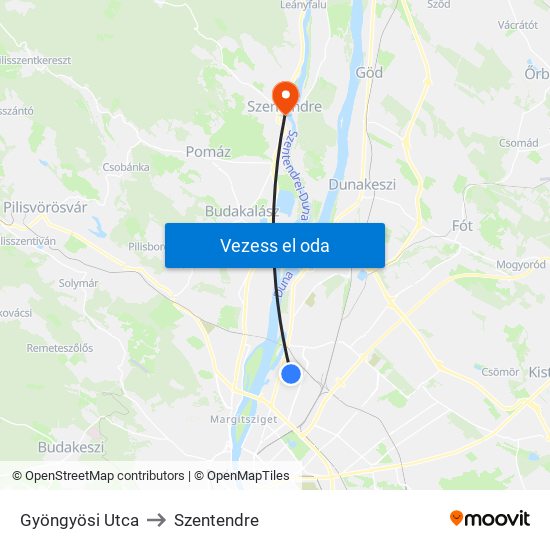 Gyöngyösi Utca to Szentendre map