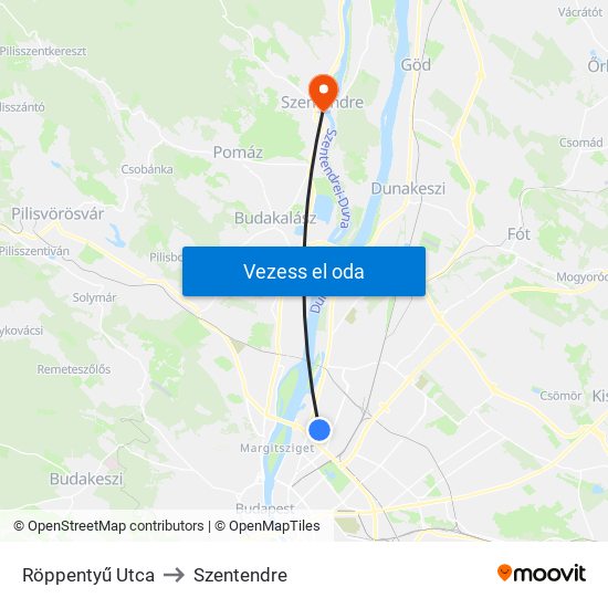 Röppentyű Utca to Szentendre map