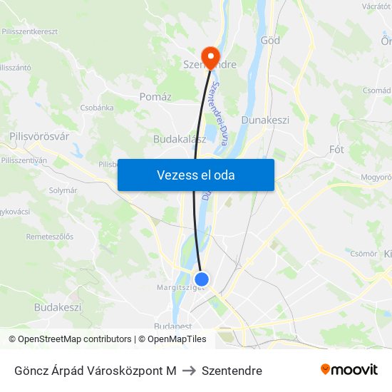 Göncz Árpád Városközpont M to Szentendre map