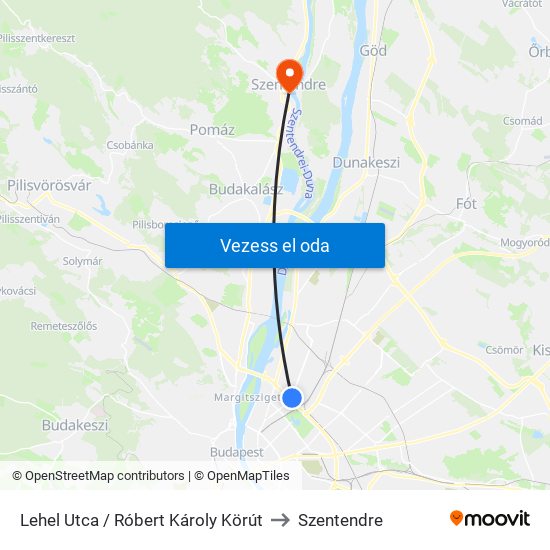 Lehel Utca / Róbert Károly Körút to Szentendre map