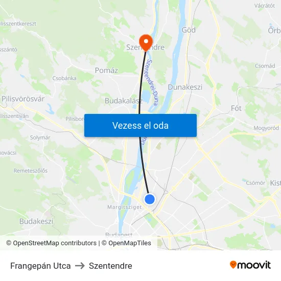 Frangepán Utca to Szentendre map