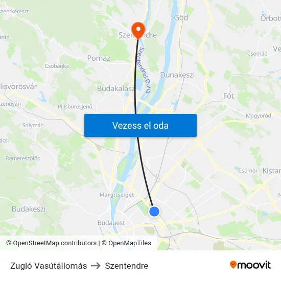 Zugló Vasútállomás to Szentendre map