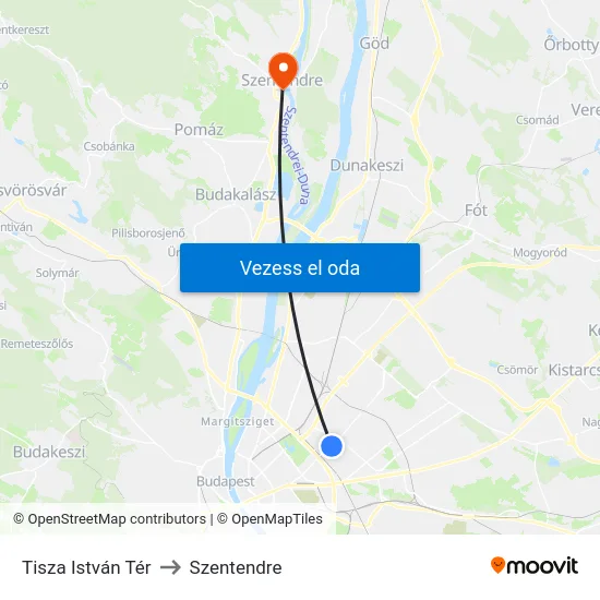 Tisza István Tér to Szentendre map