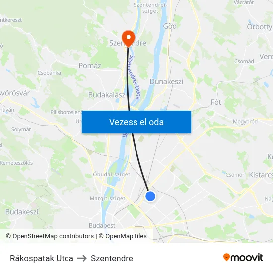 Rákospatak Utca to Szentendre map
