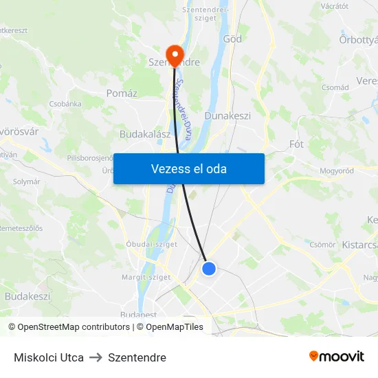 Miskolci Utca to Szentendre map