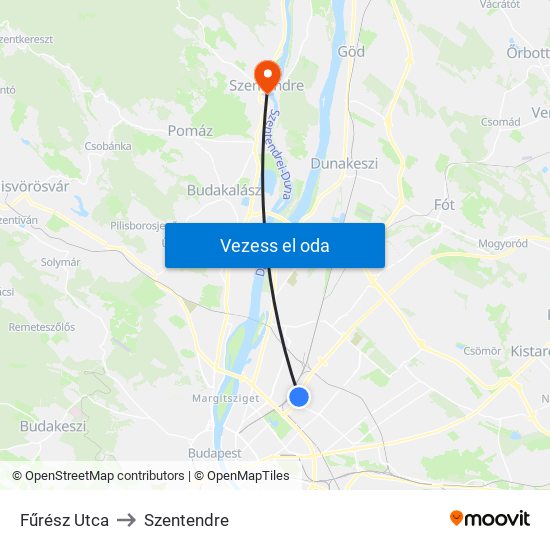 Fűrész Utca to Szentendre map