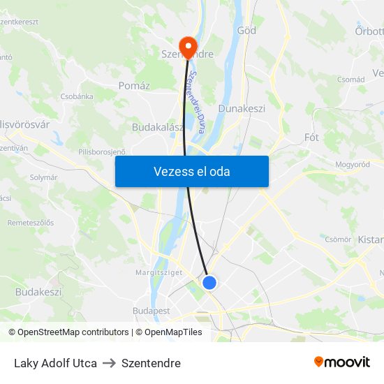 Laky Adolf Utca to Szentendre map