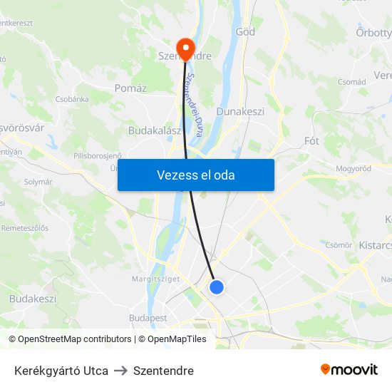 Kerékgyártó Utca to Szentendre map