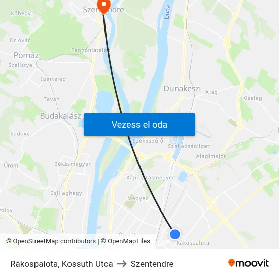 Rákospalota, Kossuth Utca to Szentendre map