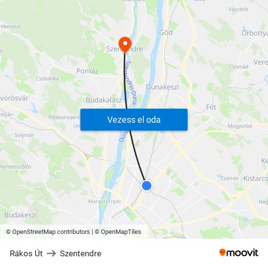 Rákos Út to Szentendre map