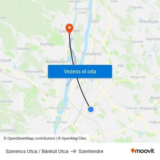 Szerencs Utca / Bánkút Utca to Szentendre map
