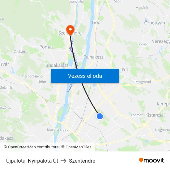 Újpalota, Nyírpalota Út to Szentendre map