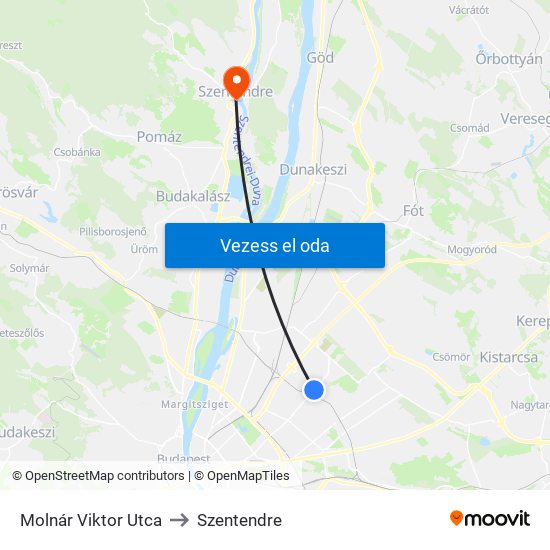 Molnár Viktor Utca to Szentendre map