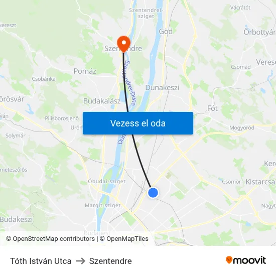 Tóth István Utca to Szentendre map