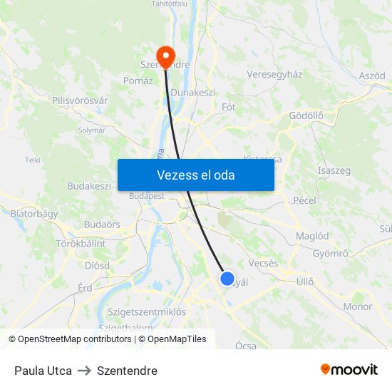 Paula Utca to Szentendre map