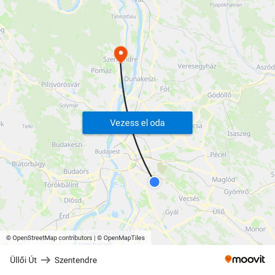 Üllői Út to Szentendre map