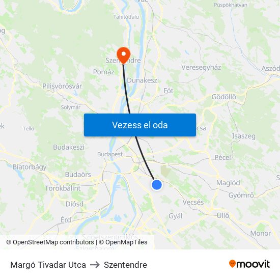 Margó Tivadar Utca to Szentendre map