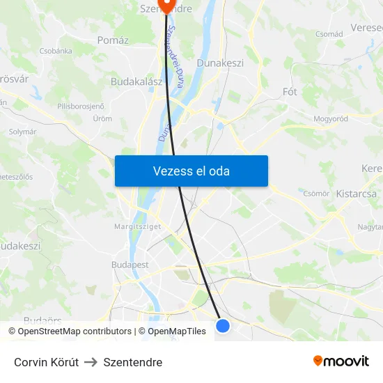 Corvin Körút to Szentendre map