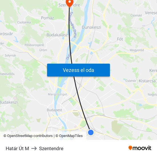 Határ Út M to Szentendre map