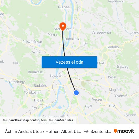 Áchim András Utca / Hofherr Albert Utca to Szentendre map