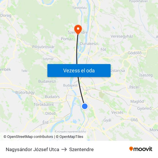 Nagysándor József Utca to Szentendre map