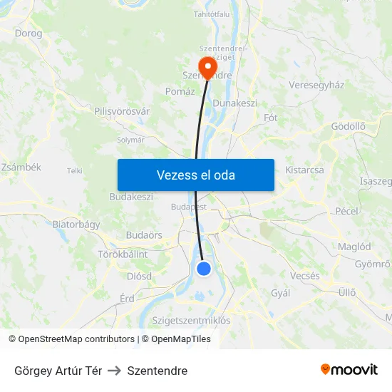 Görgey Artúr Tér to Szentendre map