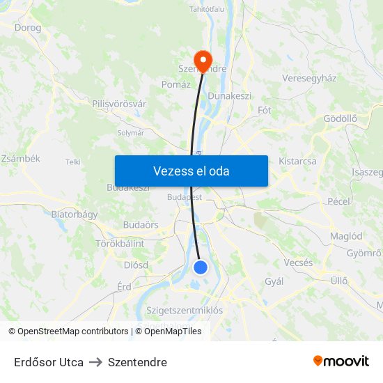 Erdősor Utca to Szentendre map