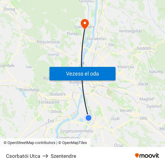 Csorbatói Utca to Szentendre map