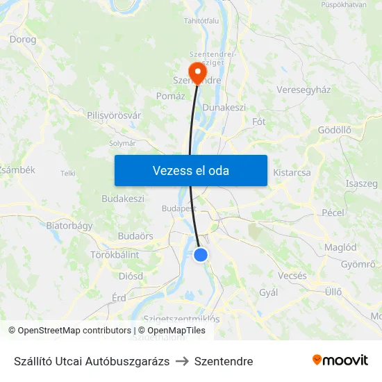 Szállító Utcai Autóbuszgarázs to Szentendre map