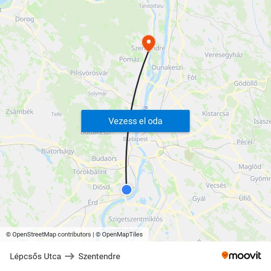 Lépcsős Utca to Szentendre map