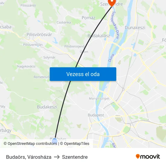 Budaörs, Városháza to Szentendre map