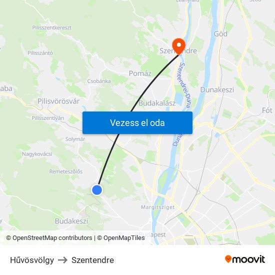 Hűvösvölgy to Szentendre map