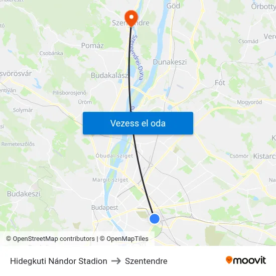 Hidegkuti Nándor Stadion to Szentendre map