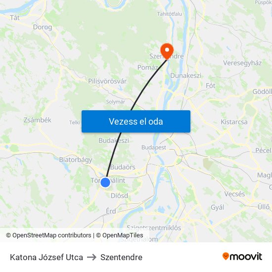 Katona József Utca to Szentendre map