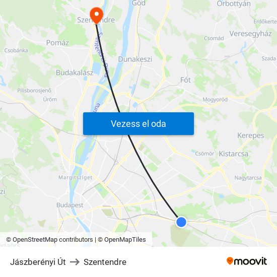 Jászberényi Út to Szentendre map