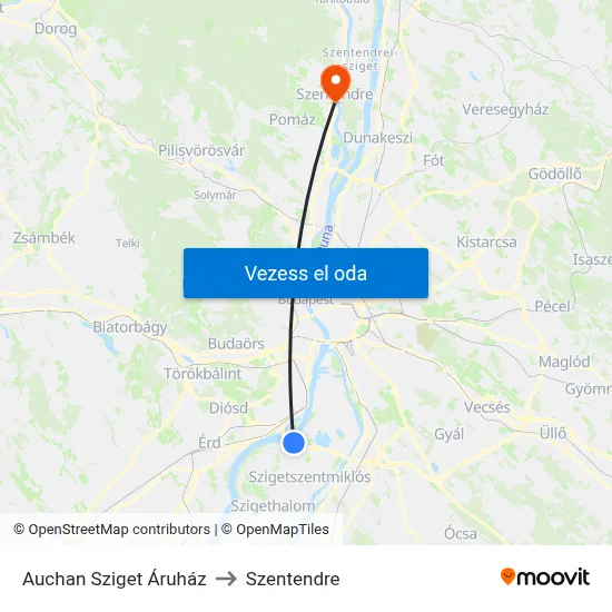 Auchan Sziget Áruház to Szentendre map