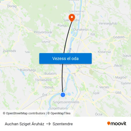 Auchan Sziget Áruház to Szentendre map