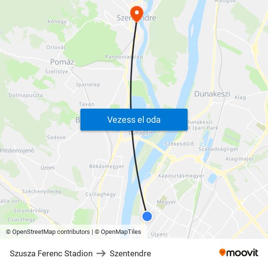 Szusza Ferenc Stadion to Szentendre map