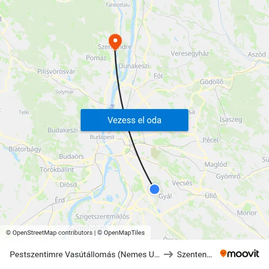 Pestszentimre Vasútállomás (Nemes Utca) to Szentendre map