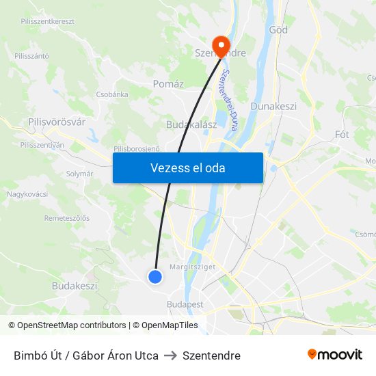 Bimbó Út / Gábor Áron Utca to Szentendre map
