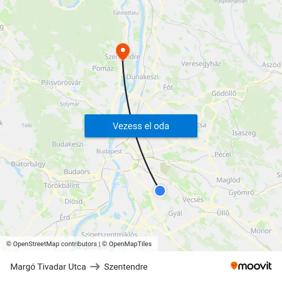 Margó Tivadar Utca to Szentendre map