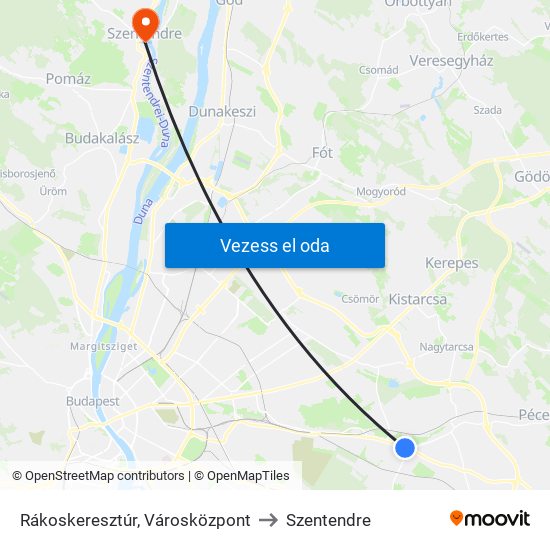 Rákoskeresztúr, Városközpont to Szentendre map