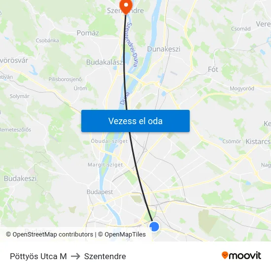 Pöttyös Utca M to Szentendre map