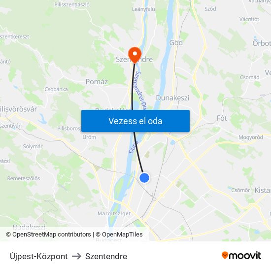Újpest-Központ to Szentendre map