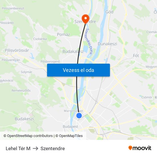 Lehel Tér M to Szentendre map